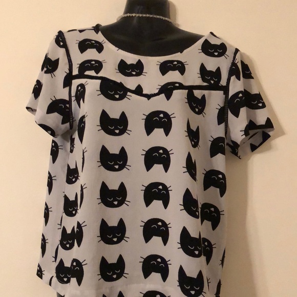 Tops - Kitty cat blouse by lily white L Plus make up bag!